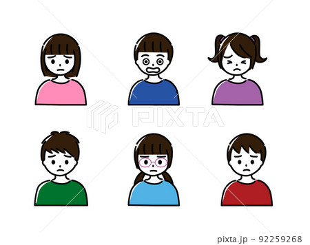 幼児から小学生低学年くらいの男女6人（上半身）ネガティブな表情セット 92259268