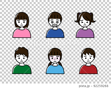 幼児から小学生低学年くらいの男女6人（上半身）ネガティブな表情セット 92259268