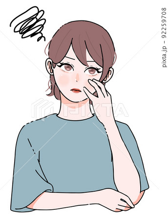 ストレス_肌トラブル_体調不良_思い悩む若い女性のイラスト ストレス_肌トラブル_体調不良_思い悩む若い女性のイラスト 92259708