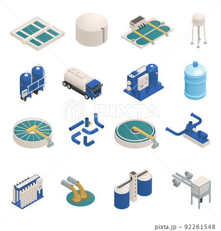 Wastewater Purification Isometric icons Set Wastewater Purification Isometric icons Set 92261548