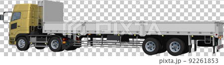 金色拖拉機 2 軸和銀色拖車 2 軸的大型貨物切口圖像插圖 92261853