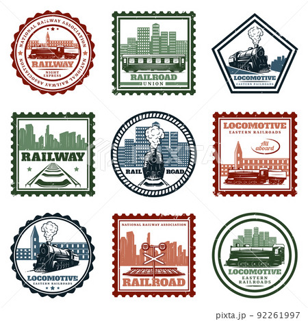Vintage Locomotive Stickers And Stamps Set 92261997