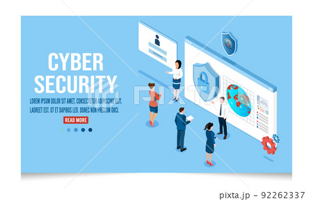 3D isometric Cyber security concept with cloud data under the protection, data privacy, antivirus, encryption, Secure information transfer.  Vector illustration eps10 92262337