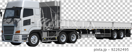 銀色のトラクター3軸と銀色のトレーラー2軸の大型カーゴ切抜き画像イラスト 92262495