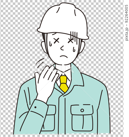 暑さで手であおぐ作業員 92264005