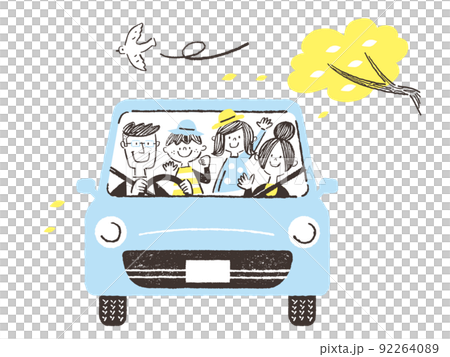 車に乗ってドライブを楽しむ4人家族 92264089
