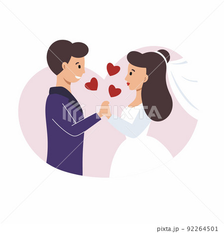 The groom holds the bride's hand. Vector illustration for a wedding. The groom holds the bride's hand. Vector illustration for a wedding. 92264501