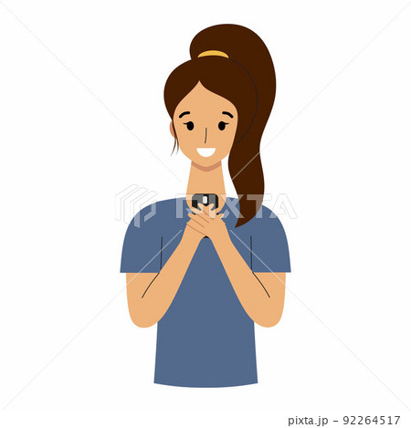 The girl reads the message in the smartphone. A woman with a phone, The girl reads the message in the smartphone. A woman with a phone, 92264517