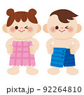 巻きタオルで水着に着替える女の子と男の子のイラスト 92264810