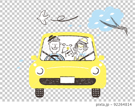 Senior couple enjoying a drive in a car 92264814
