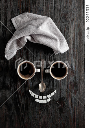 Coffee concept on a black wooden background. Coffee concept on a black wooden background. 92265533