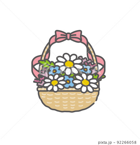 フラワーアレンジメント(カゴとリボンで飾った花) フラワーアレンジメント(カゴとリボンで飾った花) 92266058