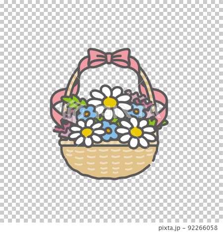 フラワーアレンジメント(カゴとリボンで飾った花) フラワーアレンジメント(カゴとリボンで飾った花) 92266058