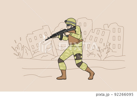 Soldier with gun at war Soldier with gun at war 92266095