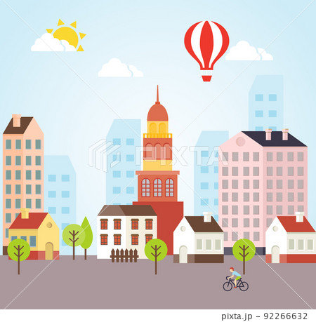 Seamless Vector Sunny Town Landscape Background 92266632
