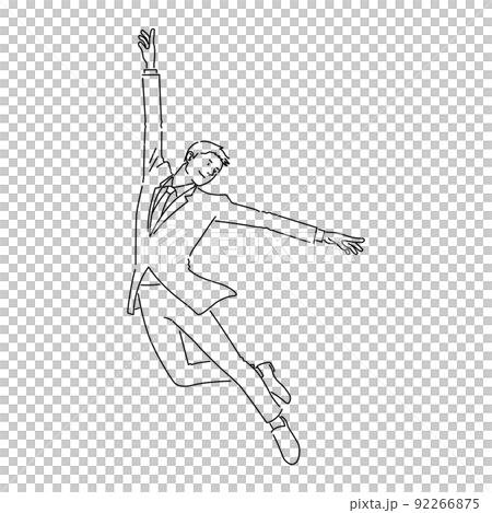 ミュージカル風に踊るビジネスマンのイラスト 白背景 線画 ベクター 切り抜き のイラスト素材