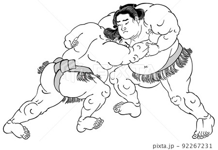 相撲絵 浮世絵 歌川国貞 （緋縅力弥 対 岩戸山峯右衛門）のイラスト