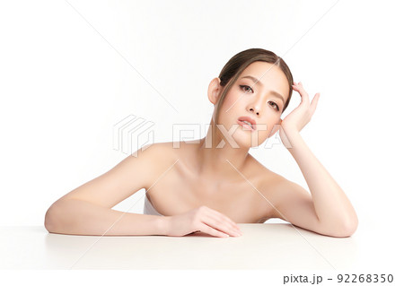 Beautiful young asian woman with clean fresh skin on white background, Face care, Facial treatment, Cosmetology, beauty and spa, Asian women portrait. 92268350
