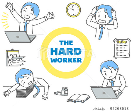 厳しい締め切りに間に合うよう頑張るサラリーマン4態 92268618