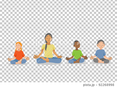 Multi-ethnic children and teachers meditating 92268998