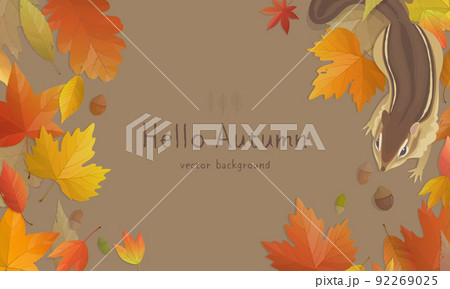 秋の背景イラスト　落ち葉とリス 92269025