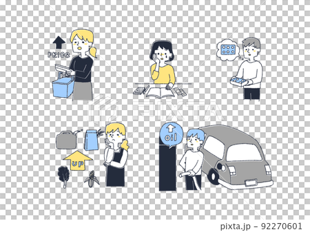 物価上昇、インフレによって生活に影響を受ける人々のイラスト 92270601