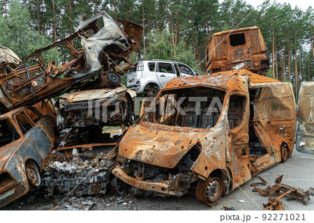 Dump of war-destroyed cars in Ukraine 92271021