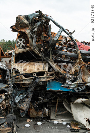 Dump of war-destroyed cars in Ukraine Dump of war-destroyed cars in Ukraine 92271349