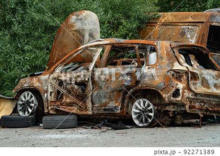 Dump of war-destroyed cars in Ukraine Dump of war-destroyed cars in Ukraine 92271389
