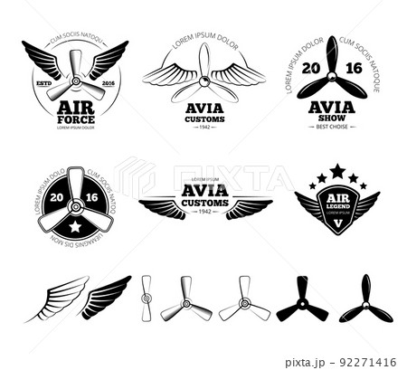 Vintage airplane vector labels, emblems and symbols set Vintage airplane vector labels, emblems and symbols set 92271416
