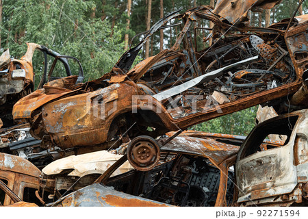 Irpin, Bucha district, Ukraine - war-destroyed cars Irpin, Bucha district, Ukraine - war-destroyed cars 92271594