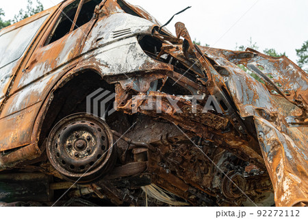 Irpin, Bucha district, Ukraine - war-destroyed cars 92272112