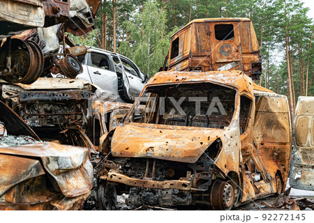 War in Ukraine: a dump of shot and burned cars in Irpin, Bucha district 92272145