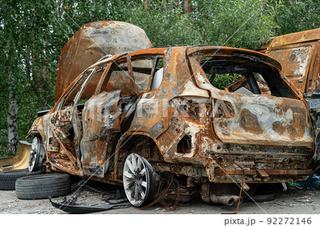 Consequences of the war in Ukraine - destroyed cars in Irpin, Bucha district. 92272146