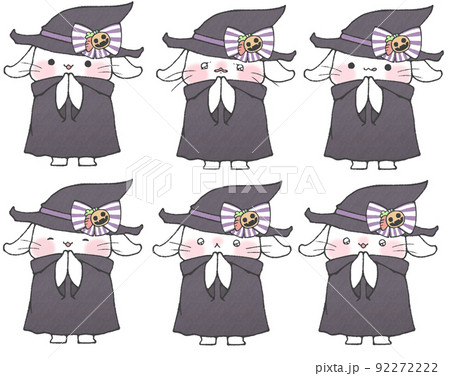 顔の前で手を合わせる魔女に扮したしろうさぎ6パターン 92272222
