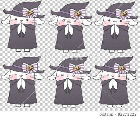 顔の前で手を合わせる魔女に扮したしろうさぎ6パターン 92272222