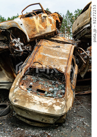 Irpin, Bucha district, Ukraine - war-destroyed cars Irpin, Bucha district, Ukraine - war-destroyed cars 92272253