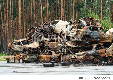 Dump of war-destroyed cars in Ukraine Dump of war-destroyed cars in Ukraine 92272274