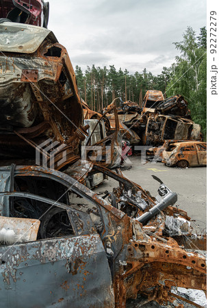 Shot and burned cars during the war in Ukraine Shot and burned cars during the war in Ukraine 92272279