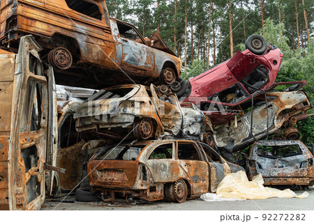 Dump of war-destroyed cars in Ukraine 92272282