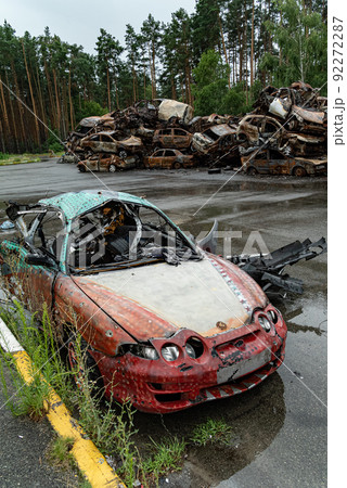 War in Ukraine: a dump of shot and burned cars in Irpin, Bucha district War in Ukraine: a dump of shot and burned cars in Irpin, Bucha district 92272287