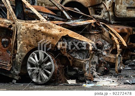 Irpin, Bucha district, Ukraine - war-destroyed cars Irpin, Bucha district, Ukraine - war-destroyed cars 92272478