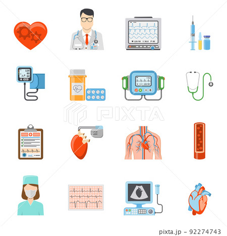 Cardiology Flat Icons Set 92274743