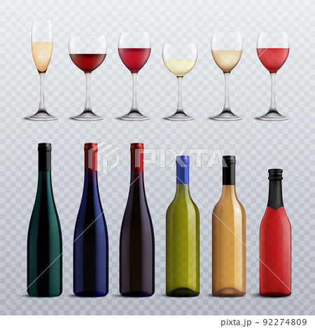 Wine Bottles And Glasses Transparent Set 92274809