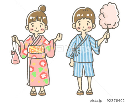 夏祭り　甚平男の子　浴衣女の子 92276402