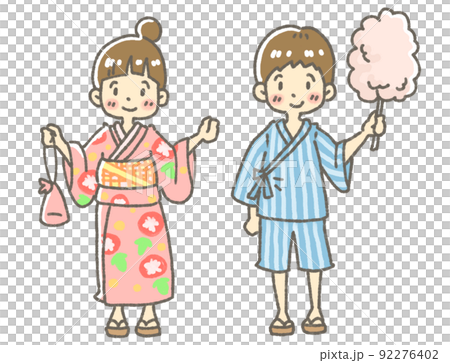 夏祭り　甚平男の子　浴衣女の子 92276402