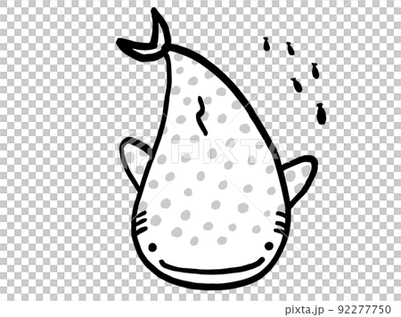 Monochrome illustration / hand-drawn illustration material of cute whale shark and small fish 92277750
