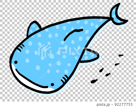 かわいいジンベイザメと小魚 手描きイラスト素材のイラスト素材