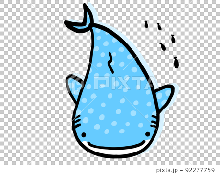 かわいいジンベイザメと小魚／手描きイラスト素材 92277759