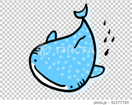 かわいいジンベイザメと小魚/手描きイラスト素材 かわいいジンベイザメと小魚/手描きイラスト素材 92277784